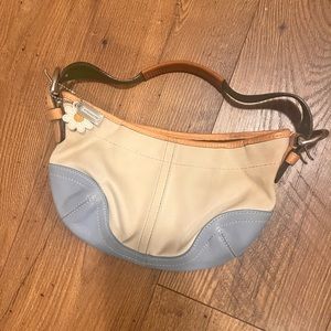 Coach Leather/canvas White and Blue Classic Small Hobo Purse Bag